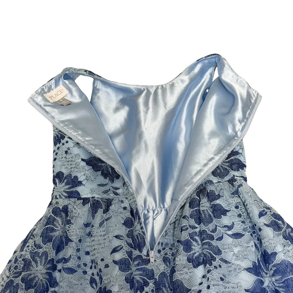The Childrens Place‎ Girls Blue Floral Lace High Low Party Dress Size 8 Flower
